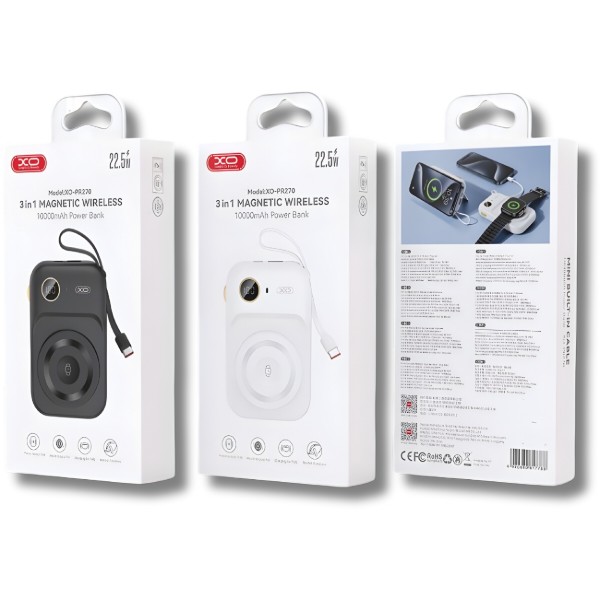 Фото - Батарея мобильная XO PR270 Magnetic MagSafe 15W 3-in-1+PD20W/QC22.5W 10000 mAh White