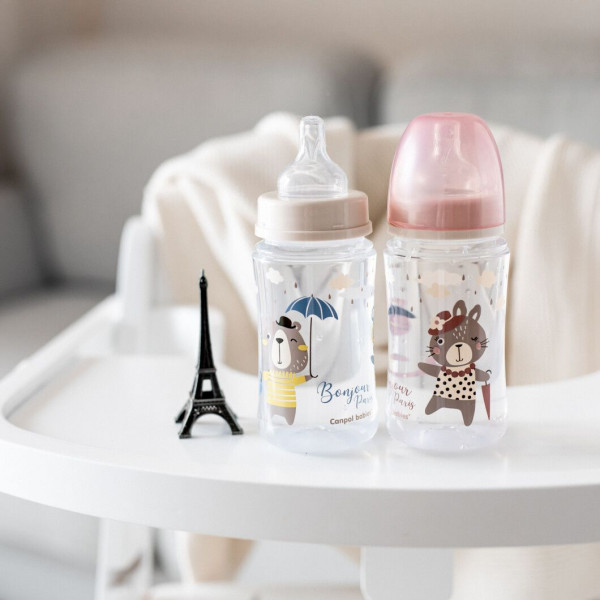 Фото - Пляшка для годування Canpol babies антиколікова з широким горлом PP Easy Start Bonjour Paris рожева, 240 мл. (35/232_pin)