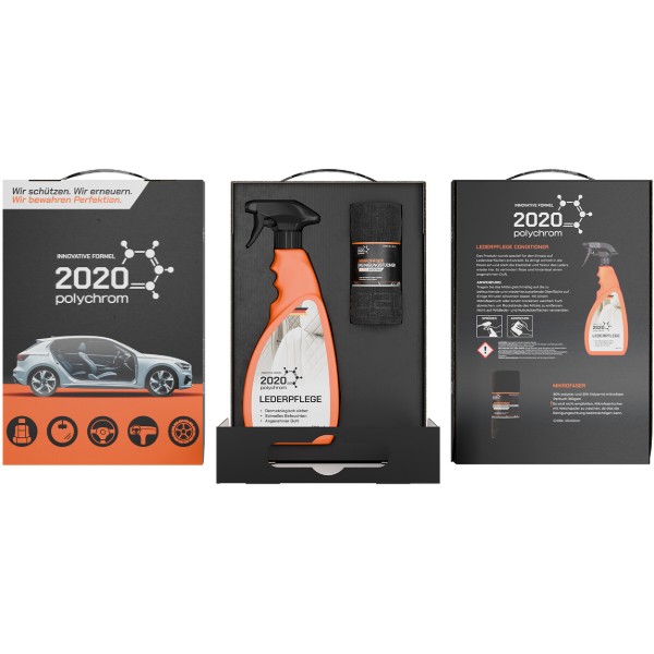 Фото - Засіб для шкіри авто Polychrom 2020 Carton Box SET Leather Conditioner for Auto 500 мл (мікрофібра) "LEDERPLEGE" (1580)