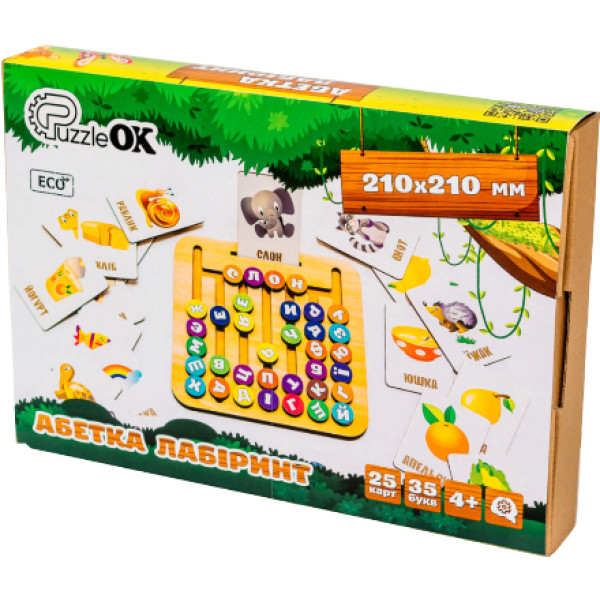 Фото - Настольная игра (до 2 лет) PuzzleOk Деревянная настольная игра монтессори "Азбука Лабиринт" (Puz-72859)