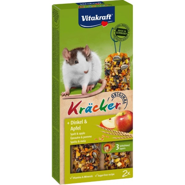 Фото - Ласощі для гризунів Vitakraft Kracker Original Spelt and Apple крекер із зерном та фруктами 2 шт. (4008239251404)