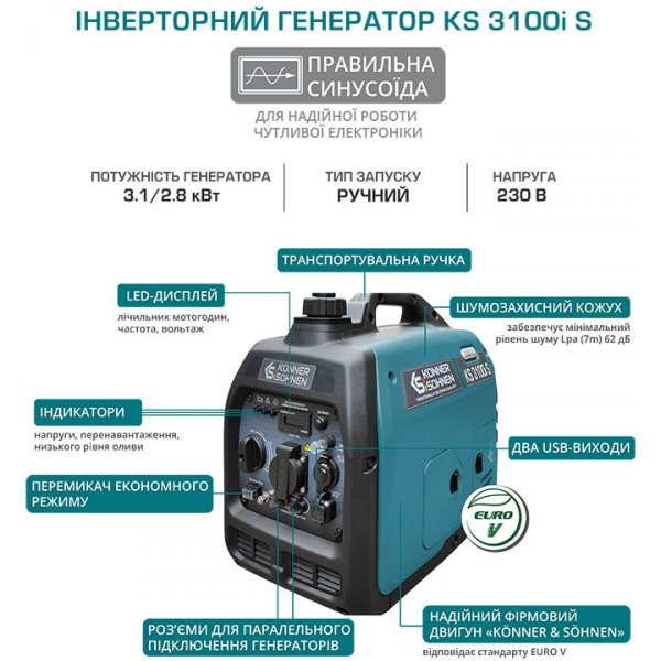 Фото - Генератор бензиновий Konner&Sohnen KS3100IS