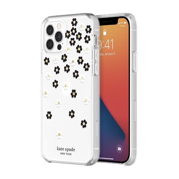 Фото - Чехол для смартфона Kate Spade New York Protective Hardshell Case (1-PC Comold) for iPhone 12 Pro Scattered Flowers Black/White/Gold Gems/Clear/White (KSIPH-153-SFLBW)