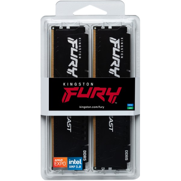 Фото - Память DDR Kingston 128GB 5600MT/s DDR5 CL36 DIMM (Kit of 2) FURY Beast Black (KF556C36BBEK2-128)
