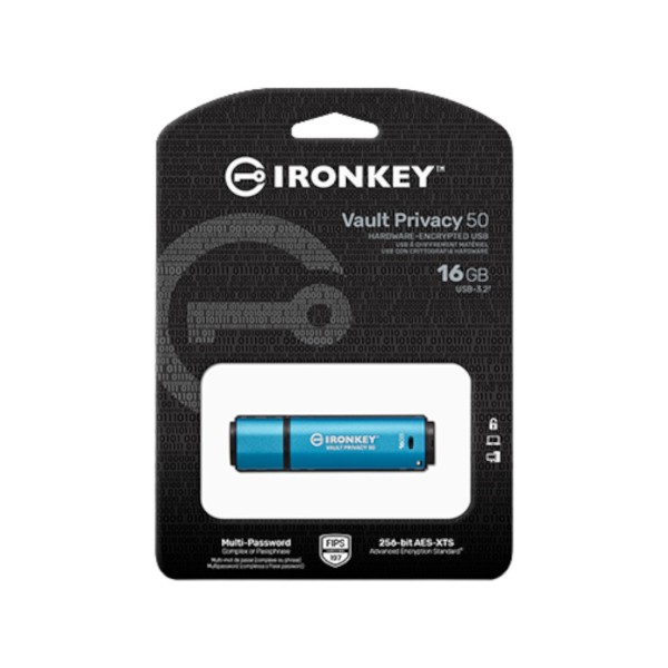Фото - Флеш USB Kingston 3.2 16GB IronKey Vault Privacy 50 Type-A Blue (IKVP50/16GB)