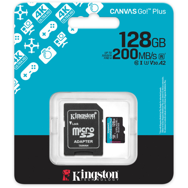 Фото - Уценка - Карта памяти Kingston MicroSDXC 128GB Canvas Go! Plus G4 Class 10 UHS-I U3 V30 A2 + SD-adapter (SDCG4/128GB)