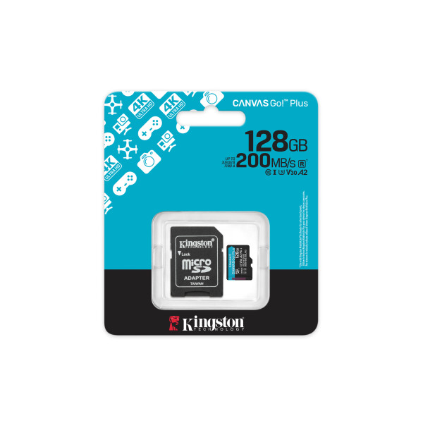 Фото - Карта пам'яті Kingston MicroSDXC 128GB Canvas Go! Plus G4 Class 10 UHS-I U3 V30 A2 + SD-adapter (SDCG4/128GB)