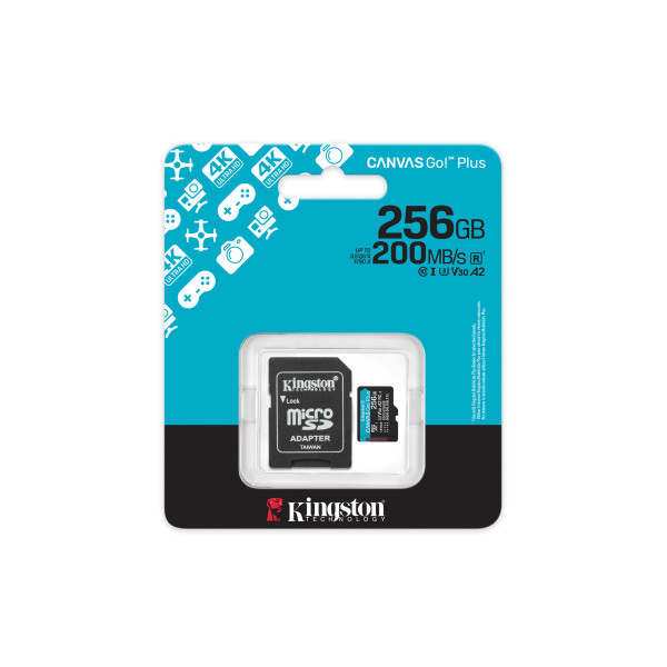 Фото - Карта пам'яті Kingston MicroSDXC 256GB Canvas Go! Plus G4 Class 10 UHS-I U3 V30 A2 + SD-adapter (SDCG4/256GB)