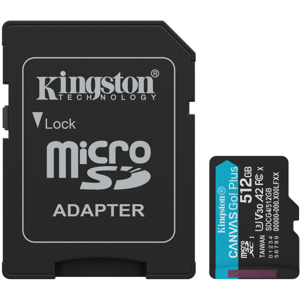 Фото - Карта пам'яті Kingston MicroSDXC 512GB Canvas Go! Plus G4 Class 10 UHS-I U3 V30 A2 + SD-adapter (SDCG4/512GB)