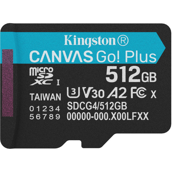 Фото - Карта пам'яті Kingston MicroSDXC 512GB Canvas Go! Plus G4 Class 10 UHS-I U3 V30 A2 (SDCG4/512GBSP)