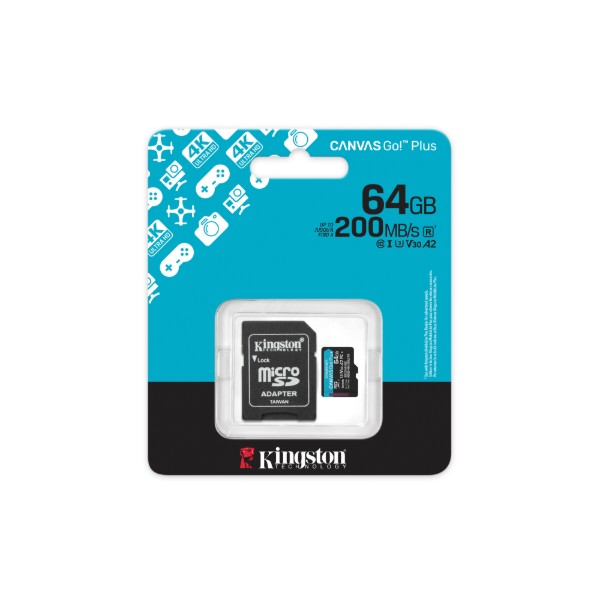 Фото - Карта памяти Kingston MicroSDXC 64GB Canvas Go! Plus G4 Class 10 UHS-I U3 V30 A2 + SD-adapter (SDCG4/64GB)