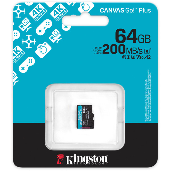 Фото - Карта пам'яті Kingston MicroSDXC 64GB Canvas Go! Plus G4 Class 10 UHS-I U3 V30 A2 (SDCG4/64GBSP)