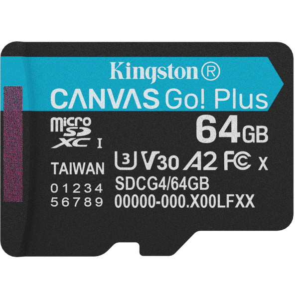 Фото - Карта пам'яті Kingston MicroSDXC 64GB Canvas Go! Plus G4 Class 10 UHS-I U3 V30 A2 (SDCG4/64GBSP)