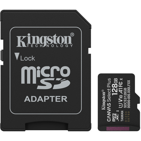 Фото - Карта пам'яті Kingston Canvas Select Plus Gen3 microSDXC 128GB Class 10 UHS-I U1 V10 A1 + SD-adapter (SDCS3/128GB)
