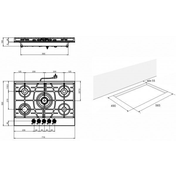Фото - Варочная панель газовая ELEYUS KVINTA 70 WH CTF