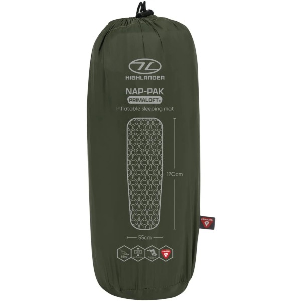 Фото - Туристичний килимок Highlander Nap-Pak Inflatable Sleeping Mat PrimaLoft 5 cm Olive (AIR072-OG)