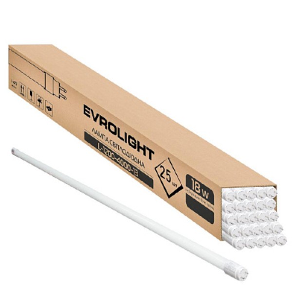 Фото - Лампочка светодиодная EVROLIGHT L-1200 4000K 18Вт G13 T8 LED 25 шт. (000059478)
