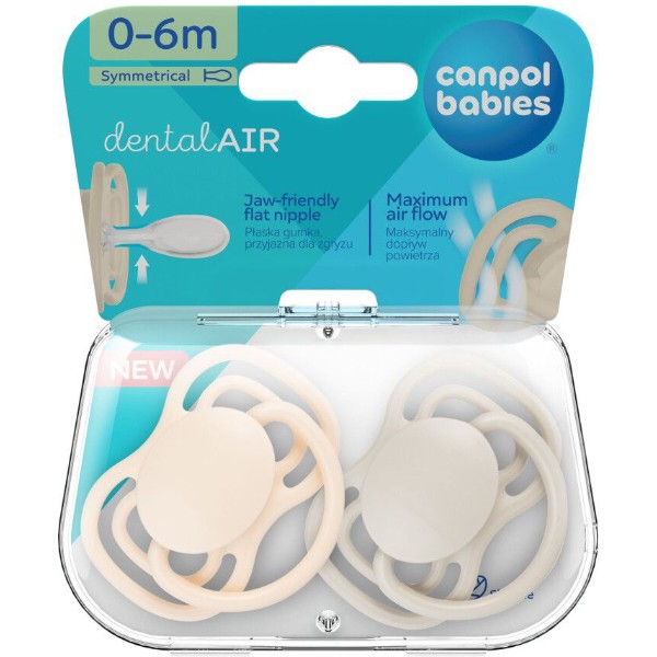 Фото - Симетрична пустушка Canpol babies 0-6 міс DENTAL AIR 2 шт. - бежева (23/228_cre)