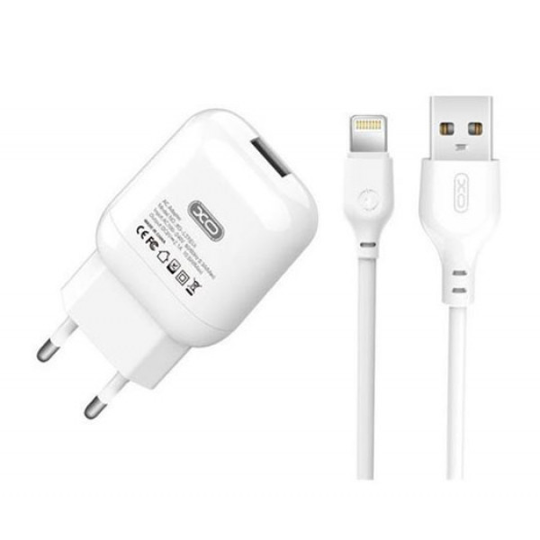 Фото - Мережевий зарядний пристрій XO L37 2.1A/1USB + кабель Lightning White (L37i-WH)