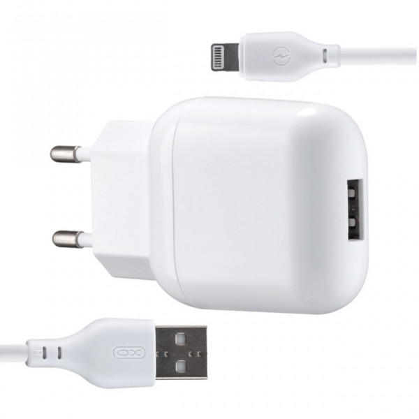 Фото - Мережевий зарядний пристрій XO L37 2.1A/1USB + кабель Lightning White (L37i-WH)