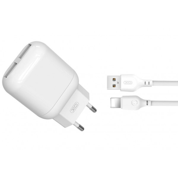 Фото - Сетевое зарядное устройство XO 2.4A/2USB + lightning White (L78-L-WH)