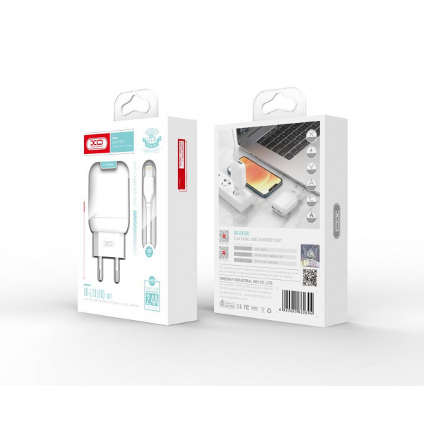 Фото - Мережевий зарядний пристрій XO 2.4A/2USB + Type-C White (L78-TC-WH)