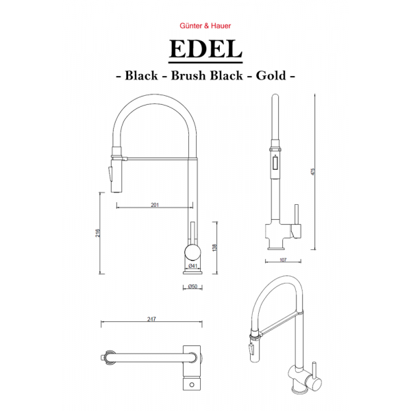 Фото - Кухонний змішувач Gunter & Hauer EDEL Brush Black