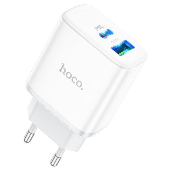 Фото - Сетевое зарядное устройство HOCO C105A Stage dual port PD20W+QC3.0 charger White (6931474782946)