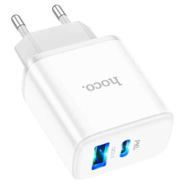 Фото - Сетевое зарядное устройство HOCO C105A Stage dual port PD20W+QC3.0 charger White (6931474782946)