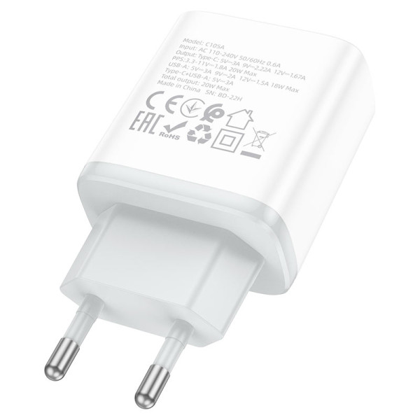 Фото - Сетевое зарядное устройство HOCO C105A Stage dual port PD20W+QC3.0 charger White (6931474782946)