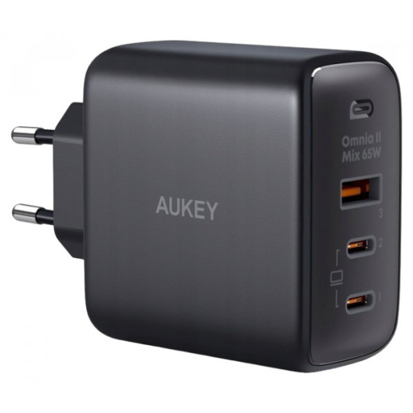 Фото - Мережевий зарядний пристрій Aukey U+2C 65W GaN Power Tech (PA-B6T) Black