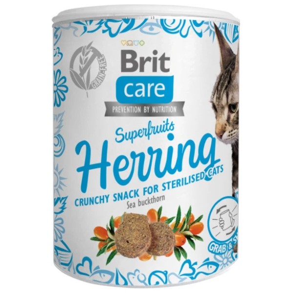 Фото - Ласощі для котів Brit Care Superfruits Snack Herring з оселедецем і обліпихою 100 г (8595602555710)