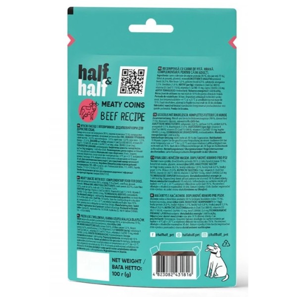 Фото - Ласощі для собак Half&Half м'ясні монетки з яловичиною 100 г (4823082431816)