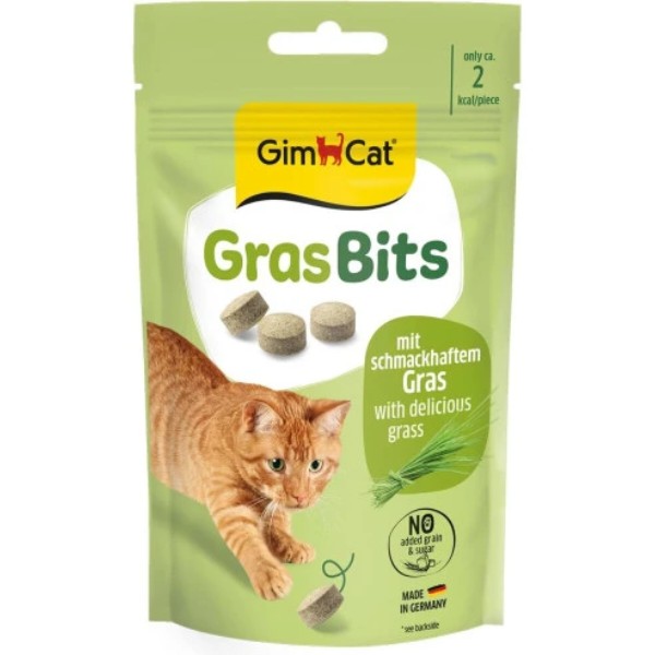Фото - Ласощі для котів GimCat GrasBits таблетки з травою 40 г (4002064417653)