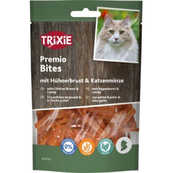 Фото - Ласощі для котів Trixie Premio Bites with Chicken Breast & Catnip шматочки з курячою грудкою і котячою м’ятою 50 г (4011905427423) Фото - Ласощі для котів Trixie Premio Bites with Chicken Breast & Catnip шматочки з курячою грудкою і котячою м’ятою 50 г (4011905427423)