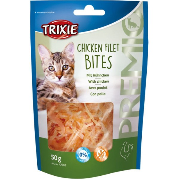 Фото - Ласощі для котів Trixie Premio Chicken Filet Bites сушене куряче філе 50 г (4011905427010)