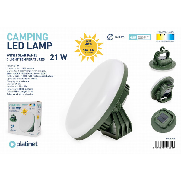 Фото - Фонарь Platinet CAMPING EMERGENCY LIGHT LED SOLAR 4X2000 MAH 5,5H 21W (PGCL02S)