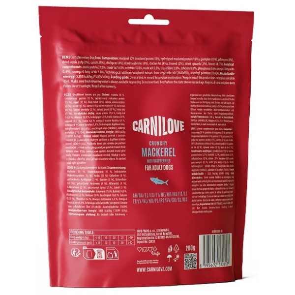 Фото - Ласощі для собак Carnilove Crunchy Snack Mackerel with Raspberries хрусткі скумбрія і малина 200 г (8595602582617)