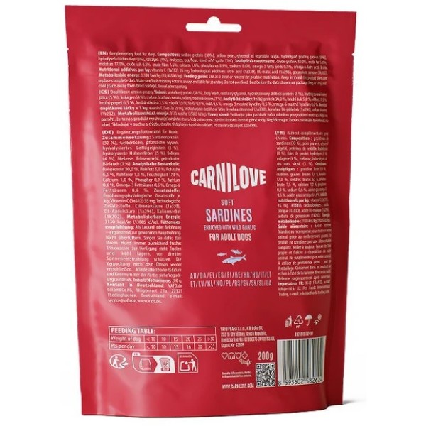 Фото - Ласощі для собак Carnilove Soft Snack Sardines with Wild garlic м'які сардини і дикий часник 200 г (8595602582624)