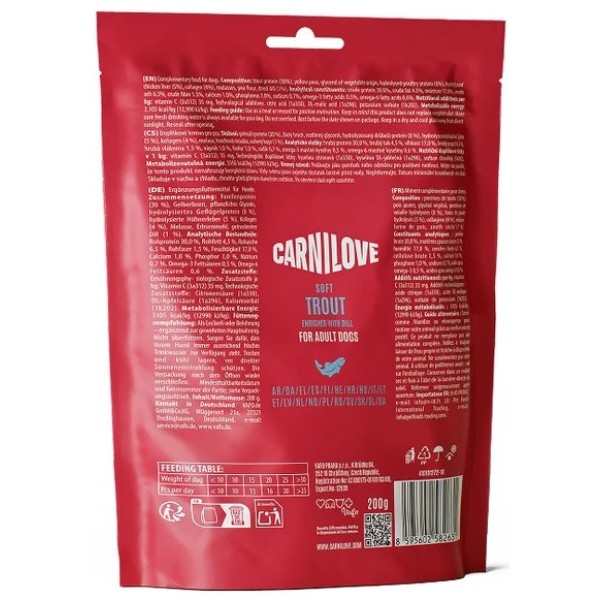 Фото - Ласощі для собак Carnilove Soft Snack Trout with Dill м'які форель і кріп 200 г (8595602582631)