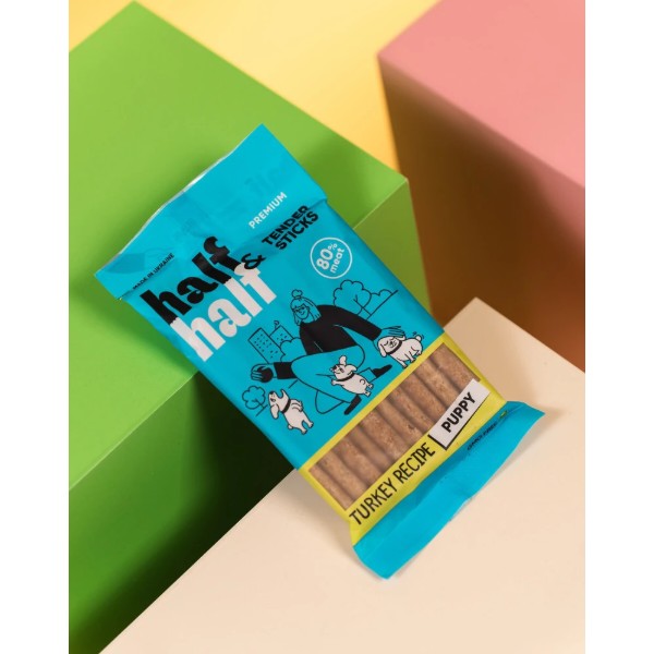 Фото - Ласощі для собак Half&Half м’ясні палички з індичкою 100г (4823082431755)