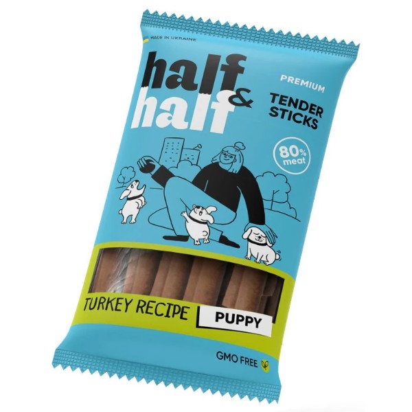 Фото - Ласощі для собак Half&Half м’ясні палички з індичкою 100г (4823082431755)