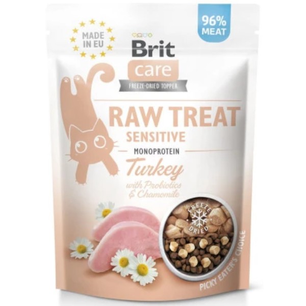 Фото - Ласощі для котів подушечки Brit Care Raw Treat Freeze-dried Sensitive з чутливим травленням індичка 40 г (8595602569571)