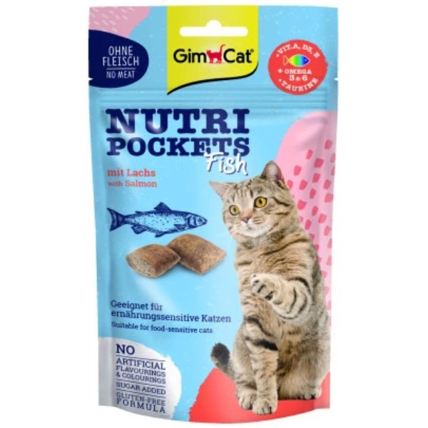 Фото - Ласощі для котів GimCat Nutri Pockets Рибні Лосось 60 г (4002064419626)