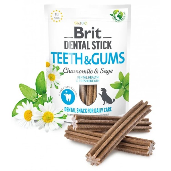 Фото - Ласощі для собак Brit Care Dental Stick Teeth and Gums для дорослих з ромашкою та шавлією для здоров я ясен і зубів 7 шт. 251 г (8595602564354)