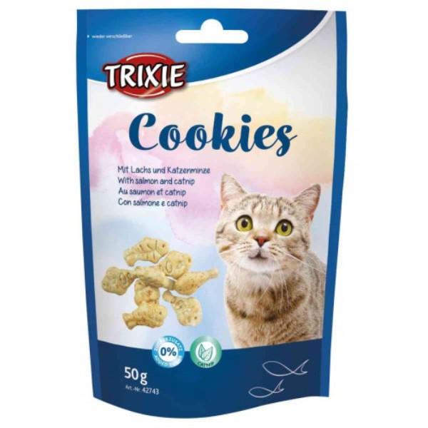 Фото - Ласощі для котів Trixie Cookies with Salmon & Catnip печиво з лососем та котячою м’ятою 50 г (4011905427430)