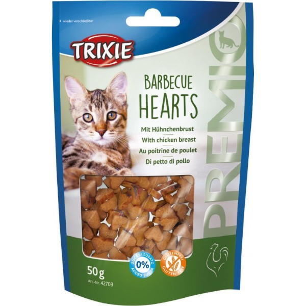 Фото - Ласощі для котів Trixie Premio Barbecue Hearts with Chicken Breast сердечка з куркою 50 г (4011905427034)