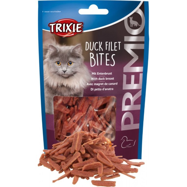 Фото - Ласощі для котів Trixie Premio Duck Filet Bites сушене філе качки 50 г (4011905427164)