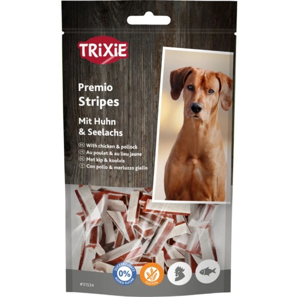 Фото - Ласощі для собак Trixie Premio Stripes with Chicken & Pollock дз куркою та мінтаєм 75 г (4011905315348)