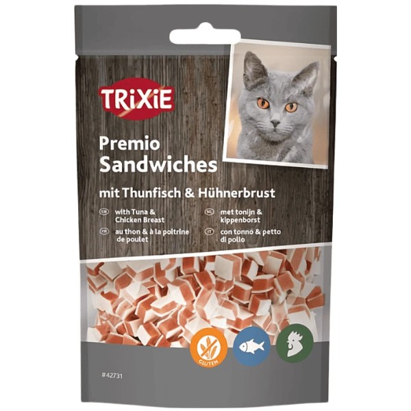 Фото - Ласощі для котів Trixie Premio Tuna Sandwiches кубики з тунцем і куркою 50 г (4011905427317) Фото - Ласощі для котів Trixie Premio Tuna Sandwiches кубики з тунцем і куркою 50 г (4011905427317)